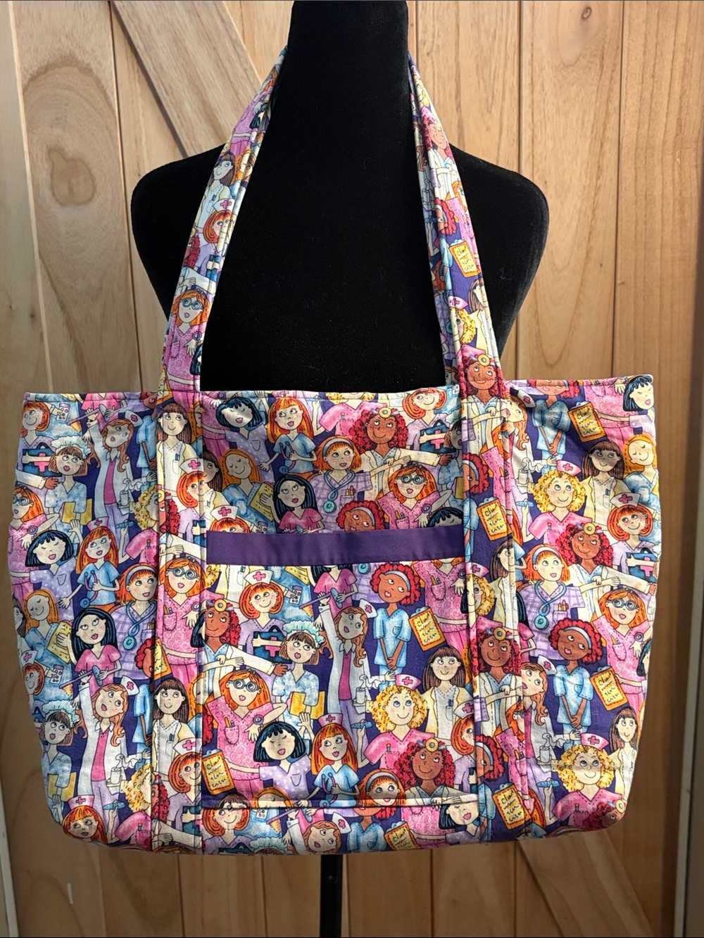 Nurse Medical Print Tote Bag Large Cotton Shoulder Bag Multicolor